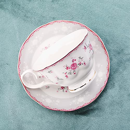 Vintage Pink Rose Tea Set for 6 People
