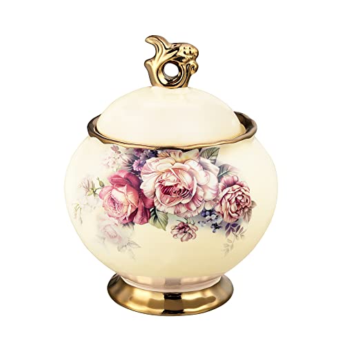 Vintage Floral Porcelain Sugar Bowl with Lid