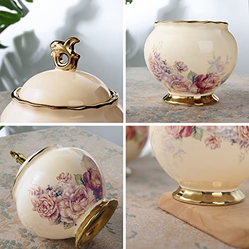 Vintage Floral Porcelain Sugar Bowl with Lid
