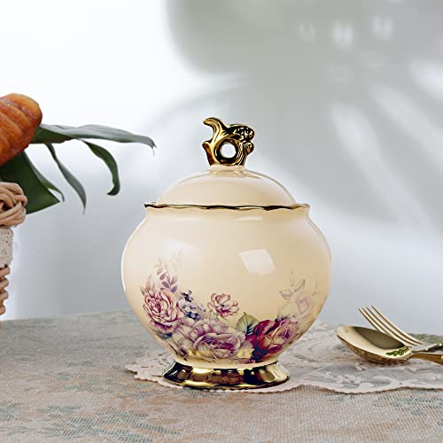 Vintage Floral Porcelain Sugar Bowl with Lid
