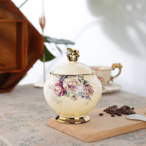 Vintage Floral Porcelain Sugar Bowl with Lid