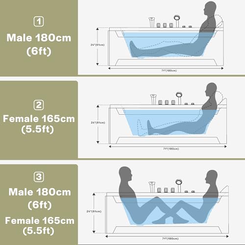 Empava 72" Acrylic Whirlpool Bathtub for Two