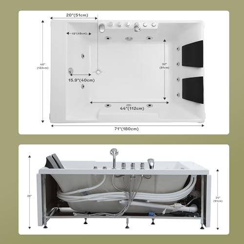 Empava 72" Acrylic Whirlpool Bathtub for Two