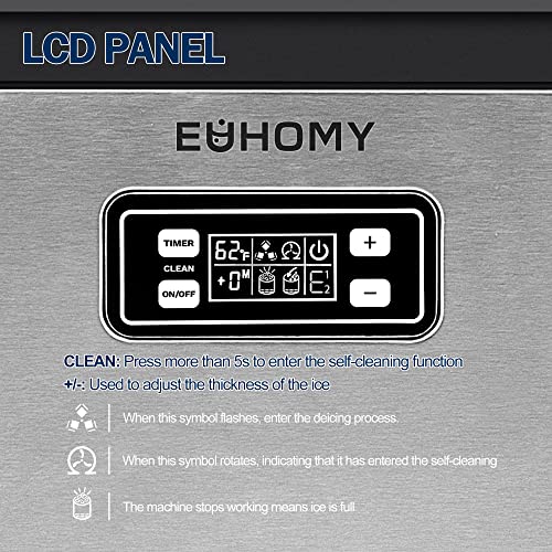 EUHOMY 100lbs/24H Stainless Steel Ice Maker