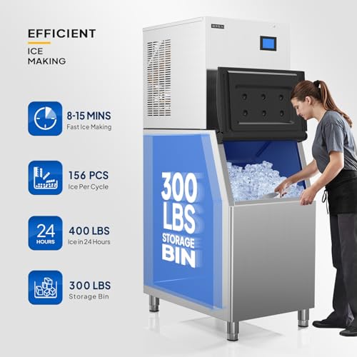 ROVSUN 400Lbs Commercial Ice Maker with Storage Bin