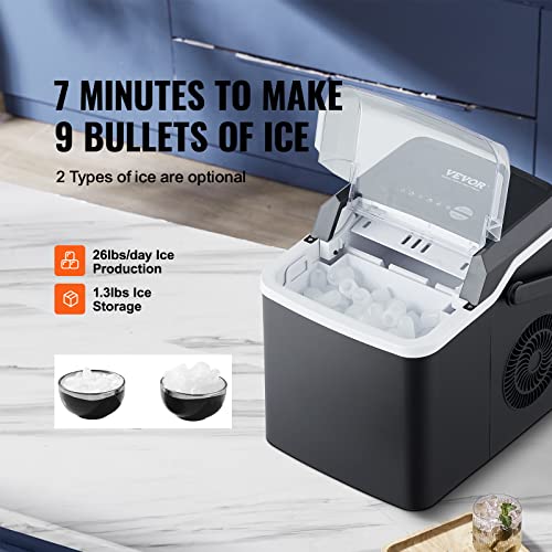 Portable Self-Cleaning Countertop Ice Maker, 26lbs/Day