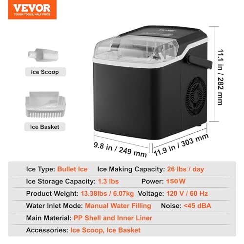 Portable Self-Cleaning Countertop Ice Maker, 26lbs/Day