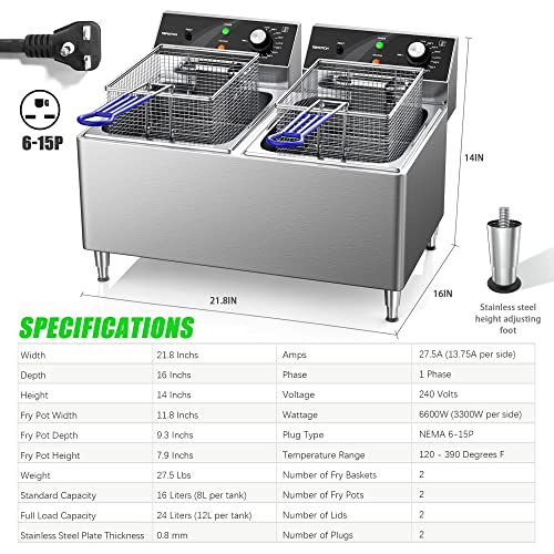 TOPKITCH 12L Commercial Dual Tank Electric Fryer