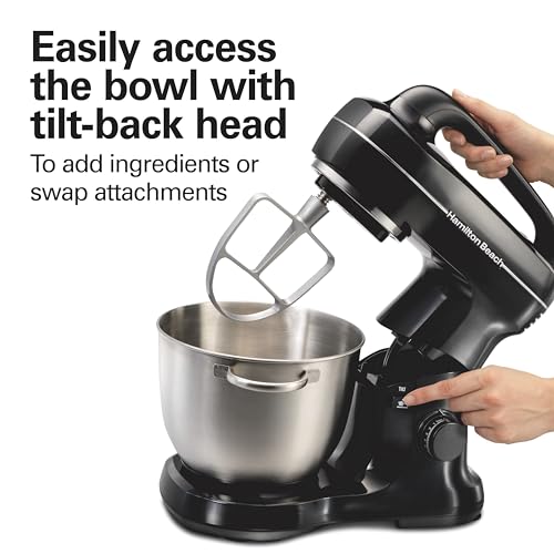 Hamilton Beach 63391 Stand Mixer, Stainless Steel, Black