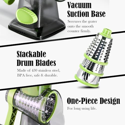 Badelite Hand Crank Cheese Grater with 3 Blades