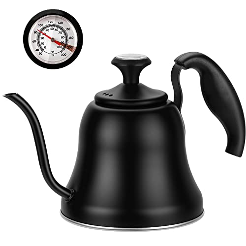 Chefbar Gooseneck Tea Kettle with Thermometer, Matte Black