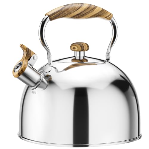Chefbar Whistling Tea Kettle, Stainless Steel, Wood Handle
