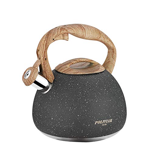 POLIVIAR Natural Stone Finish Tea Kettle with Wood Handle