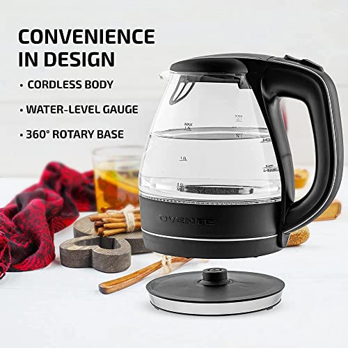 OVENTE Glass Electric Kettle 1.5L Fast Boiling Black