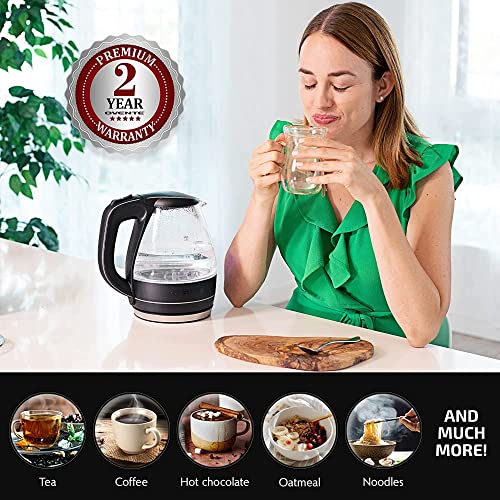 OVENTE Glass Electric Kettle 1.5L Fast Boiling Black