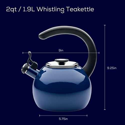 Circulon Enamel Whistling Teakettle/Teapot - 2 Quart Navy