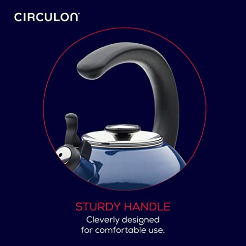 Circulon Enamel Whistling Teakettle/Teapot - 2 Quart Navy