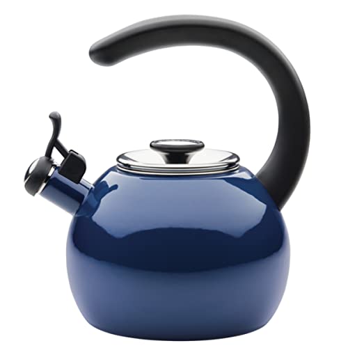 Circulon Enamel Whistling Teakettle/Teapot - 2 Quart Navy