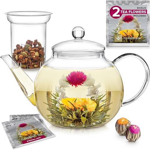 Teabloom Glass Teapot with Removable Infuser & Blooming Teas
