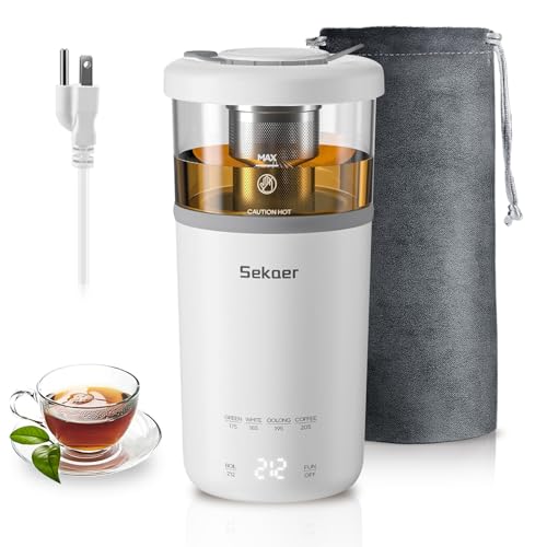 Portable Electric Tea Kettle with Glass Infuser, 350ML.KeyPress Personal Water Boiler - BPA-Free White
