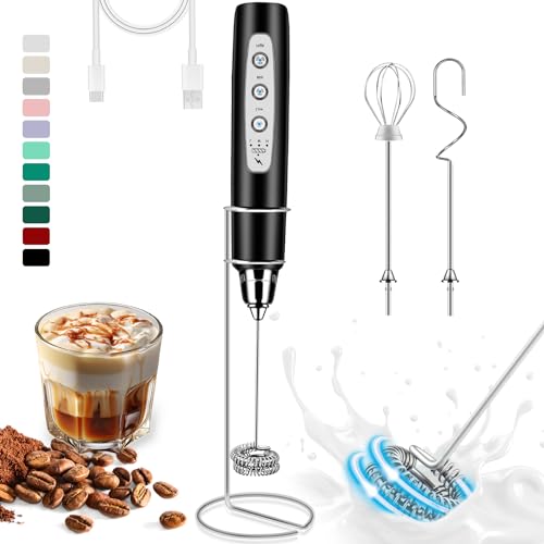 ODIFORGOO Rechargeable Milk Frother with Stand, 3 Whisks
