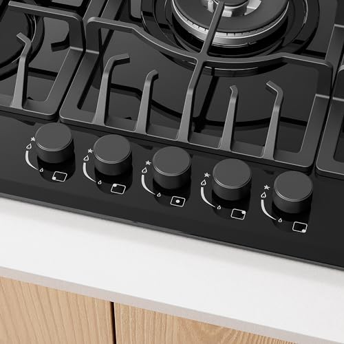 Empava 5 Burner Gas Cooktop Black Tempered Glass