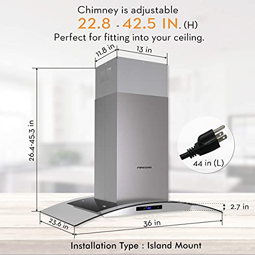 36 inch FIREGAS Island Range Hood - Stainless Steel
