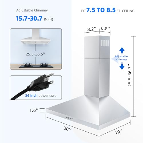 30" Stainless Steel Range Hood with 3-Speed Fan