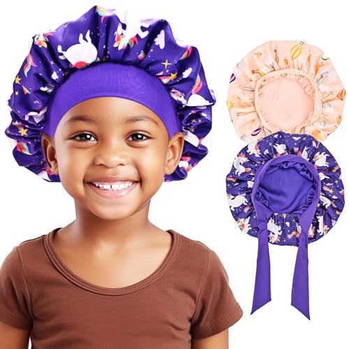 Reversible Silk Kids Bonnets for Girls - Purple/Pink