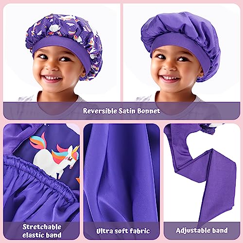Reversible Silk Kids Bonnets for Girls - Purple/Pink