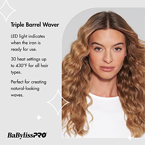 BabylissPRO Black Porcelain Ceramic Triple Barrel Waver