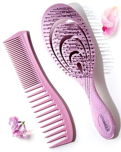 Keranique Detangling Brush and Comb Set for All Hair Types