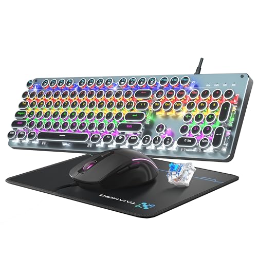 Retro Gaming Keyboard and Mouse Set with RGB