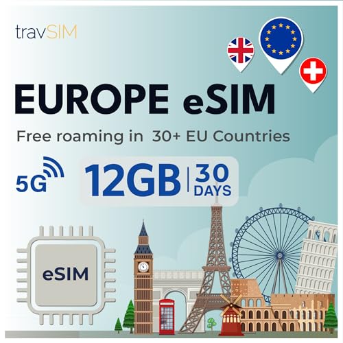 Europe eSIM: 12 GB data, 4G/5G, Free Roaming