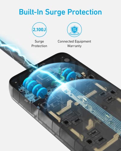 Surge Protector Power Strip (2100J), Anker 12 Outlets with 1 USB C and 2 USB Ports foriPhone 15/15 Plus/15 Pro/15 Pro Max, 5ft Extension Cord, Flat Plug, 20W USB C Charging for Home, Office,TUV Listed