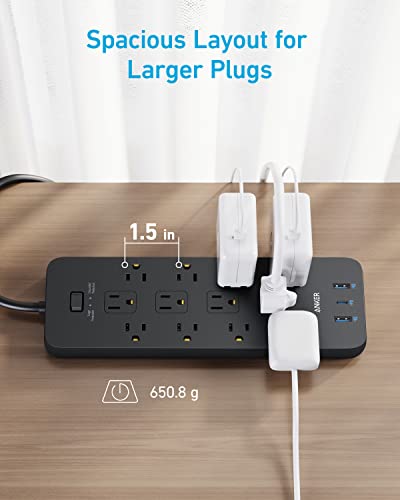 Surge Protector Power Strip (2100J), Anker 12 Outlets with 1 USB C and 2 USB Ports foriPhone 15/15 Plus/15 Pro/15 Pro Max, 5ft Extension Cord, Flat Plug, 20W USB C Charging for Home, Office,TUV Listed