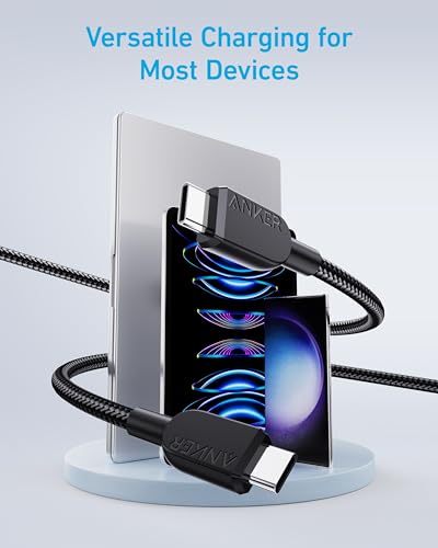 Anker 240W USB C to USB C Cable (2Pack,6ft), USB C Charger Cable Fast Charge for iPhone 15/15Pro/15Plus/15ProMax, MacBook Pro 2020, iPad Pro 2020, iPad Air 4, Samsung Galaxy S23+/S23 Ultra(USB 2.0)