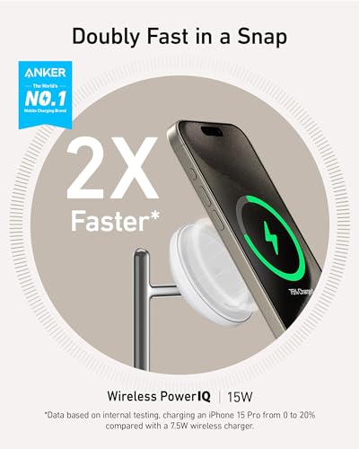 Anker MagSafe-Compatible Wireless Charging Stand, MagGo 3 in 1 Wireless Charging Station, Qi2 Certified 15W Wireless Charger for iPhone 15/15 Pro/14/13/12, Apple Watch, AirPods