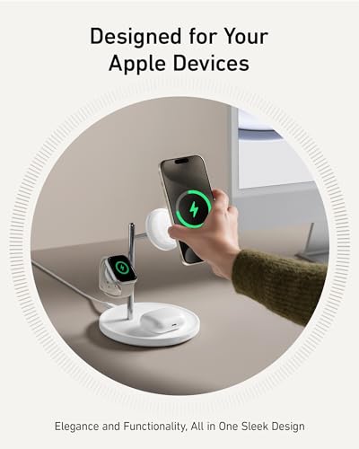 Anker MagSafe-Compatible Wireless Charging Stand, MagGo 3 in 1 Wireless Charging Station, Qi2 Certified 15W Wireless Charger for iPhone 15/15 Pro/14/13/12, Apple Watch, AirPods