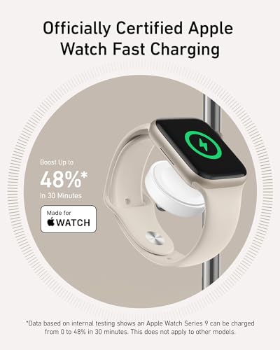 Anker MagSafe-Compatible Wireless Charging Stand, MagGo 3 in 1 Wireless Charging Station, Qi2 Certified 15W Wireless Charger for iPhone 15/15 Pro/14/13/12, Apple Watch, AirPods