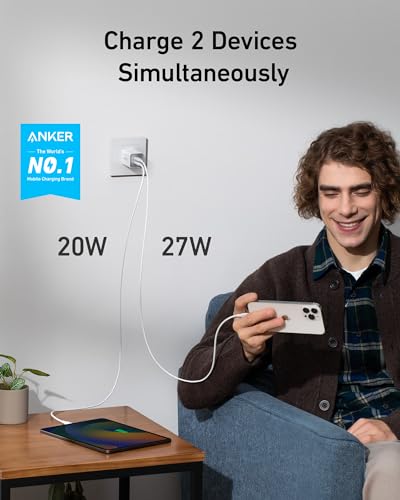 Anker 47W USB C Charger (Nano 3), 2 Port Compact Foldable GaN Fast Charger for iPhone 15/15 Plus/15 Pro/15 Pro Max/14, Galaxy, Pixel 4/3, iPad/iPad Mini (Cable Not Included) - White