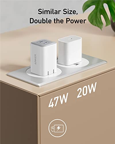 Anker 47W USB C Charger (Nano 3), 2 Port Compact Foldable GaN Fast Charger for iPhone 15/15 Plus/15 Pro/15 Pro Max/14, Galaxy, Pixel 4/3, iPad/iPad Mini (Cable Not Included) - White