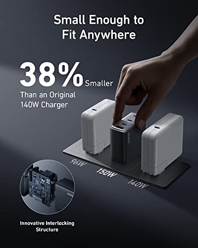 150W USB C Charger, Anker 747 Charger ( GaNPrime), 4-Port Fast Compact Foldable Gan Charger for MacBook Pro/Air, iPhone 14/Pro, iPad Pro, Dell XPS 13, Galaxy S22/S21, Note 20/10+, Pixel and More