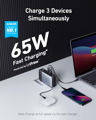 Anker GaNPrime Power Bank, 2-in-1 Hybrid Charger, 10,000mAh 30W USB-C Portable Charger with 65W Wall Charger, Works for iPhone 15/15 Plus/15 Pro/15 Pro Max/14/13, Samsung, Pixel, MacBook, Dell
