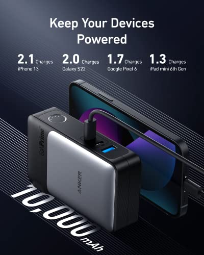 Anker GaNPrime Power Bank, 2-in-1 Hybrid Charger, 10,000mAh 30W USB-C Portable Charger with 65W Wall Charger, Works for iPhone 15/15 Plus/15 Pro/15 Pro Max/14/13, Samsung, Pixel, MacBook, Dell