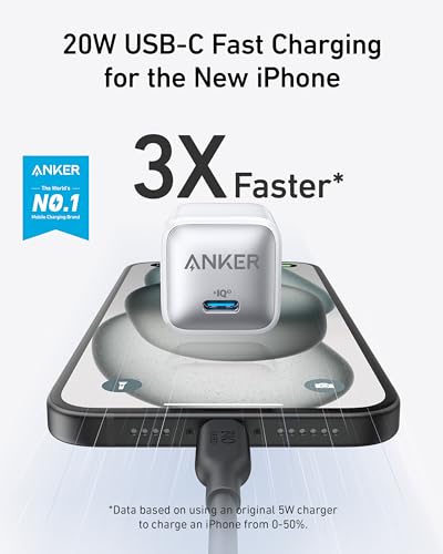 USB C Charger Block 20W, Anker 511 Charger (Nano Pro), PIQ 3.0 Compact Fast Charger for iPhone 15/15 Plus/15 Pro/15 Pro Max, 14/13/12 Series, Galaxy, Pixel 4/3, iPad (Cable Not Included)