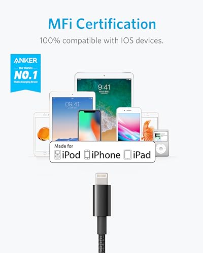 Anker iPhone Charger Cable, (2-Pack) 6ft, Premium Nylon USB-A to Lightning Cable, MFi Certified Cable for iPhone SE/Xs/XS Max/XR/X/8 Plus/7/6 Plus, iPad, and More.