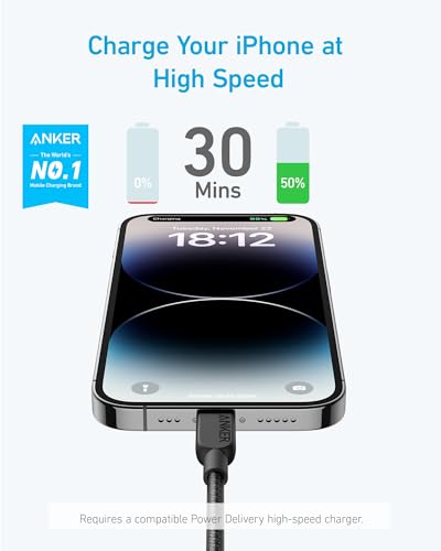 Anker iPhone Fast Charging Cable,2pack-6ft,310 USB-C to Lightning Braided Cable, MFi Certified, Cable for iPhone 14 Plus 14 14 Pro Max 13 13 Pro iPhone 12 (Black, Charger Not Included)