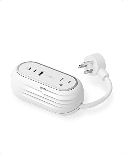 Anker GaNPrime 65W Charging Station - Power Strip, 5-in-1 for Travel & Home, 2 AC, 2 USB C, 1 USB A, 3ft - Power Delivery for iPhone 15/15 Plus/15 Pro/15 Pro Max,Compatible & More (White)