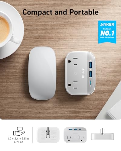 Anker Portable Outlet Extender with Foldable Plug, 5 Multi-Plug Outlet, High-Speed 30W USB C Power Delivery, Compatible with iPhone 15/15 Plus/15 Pro/15 Pro Max,Compact for Travel, Home, TUV Listed